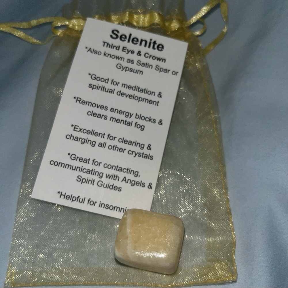 Selenite Crystal with Gold Pouch